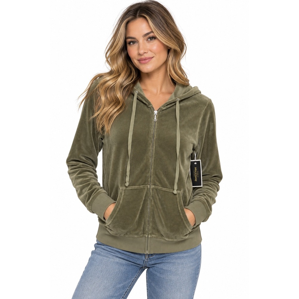 Juicy Couture Robertson Velour Hoodie English Manor Olive Green WTKJ87705 L USA